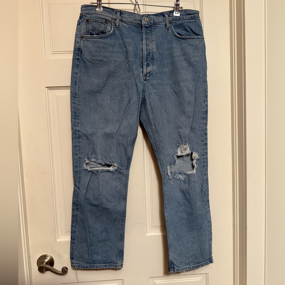 Agolde Riley Women's Light Blue Relaxed Distressed Jeans